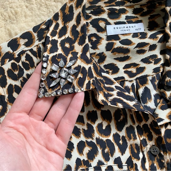 Equipment Leopard Print Crystal Button Down Shirt - Picture 2 of 7